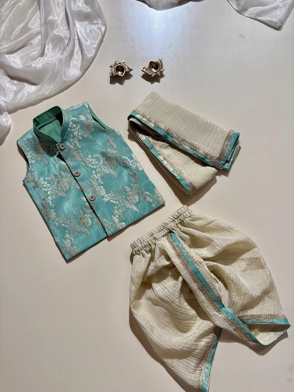 Aquateal Sleeveless Brocade Silk Dhothi Set