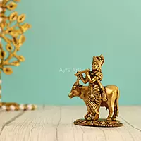 Premium Light Weight Brass Cow Krishna Idol - 3 Inch Height