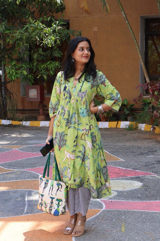 Zeenat's Everyday Flare Top + Pant Set  - Light Green Jungle