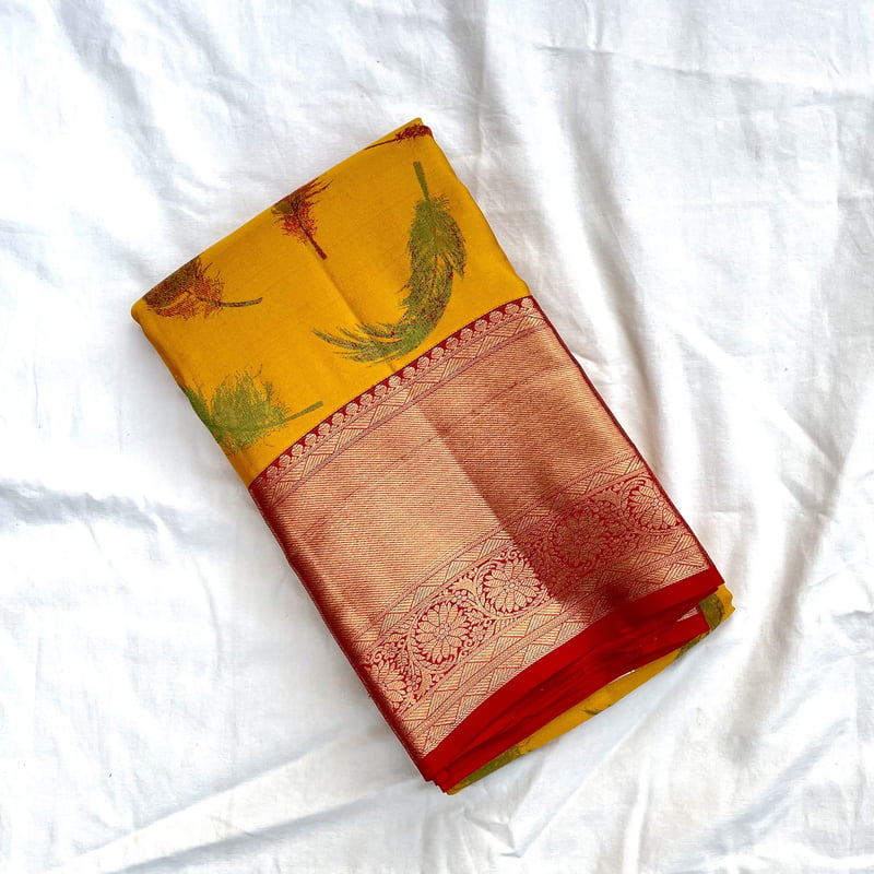 Turmeric Yellow Kanchipuram with Scarlet Red