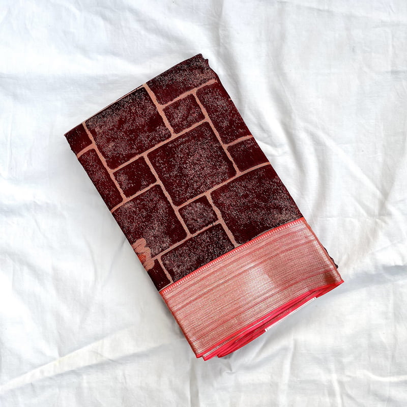 Island Brown Kanchipuram with Salsa Red