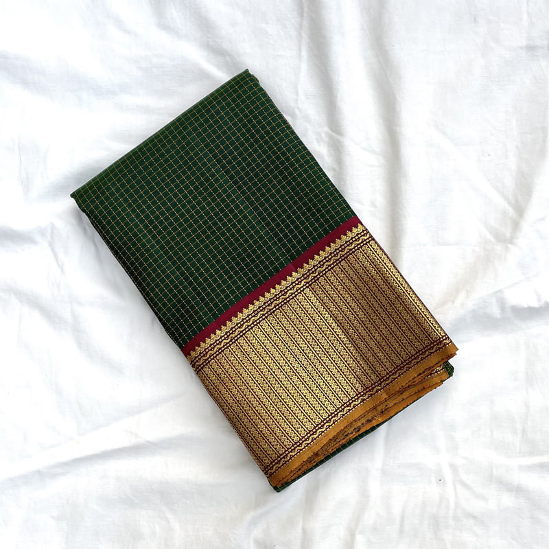 Leafy Green Kanchipuram with Rich Violet