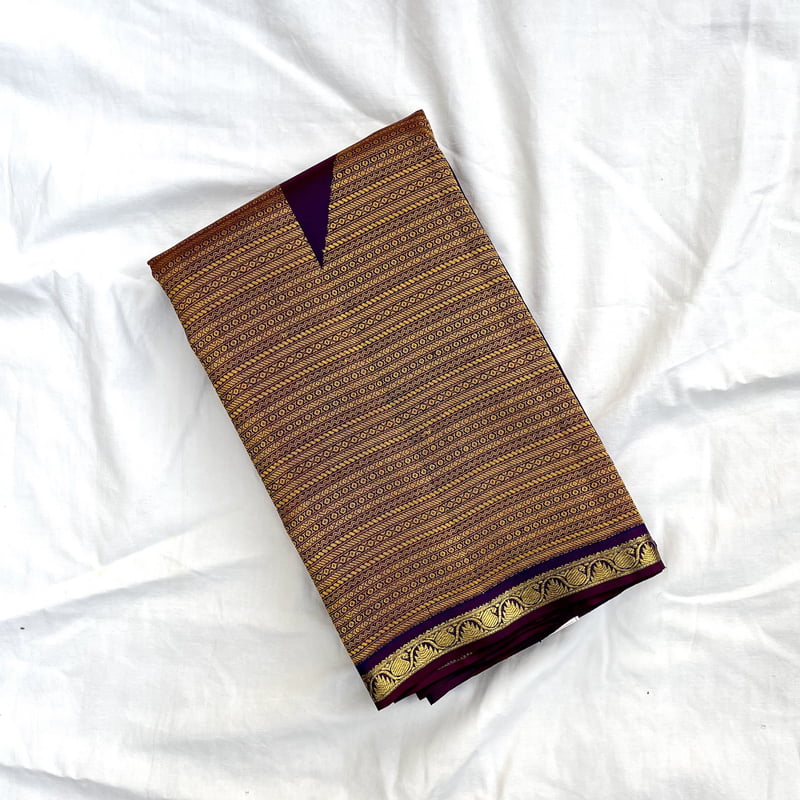 Blackcurrant Violet Kanchipuram with Honeycomb Yellow