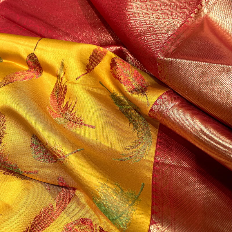 Turmeric Yellow Kanchipuram with Scarlet Red