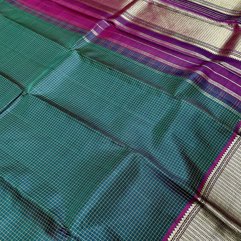 Leafy Green Kanchipuram with Rich Violet