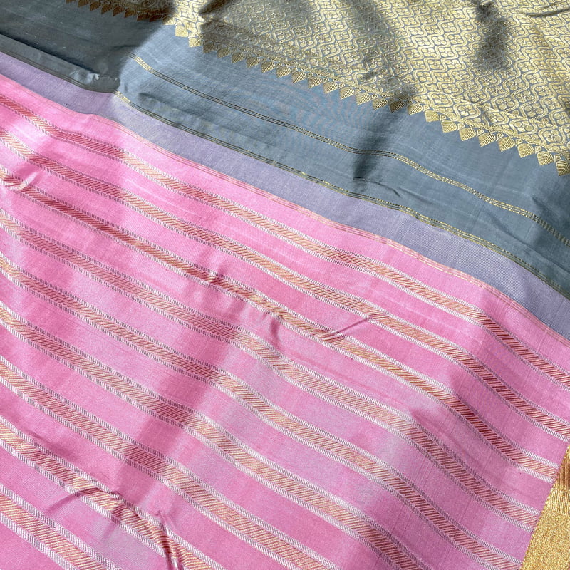 Rich Pink Kanchipuram with Stone Grey