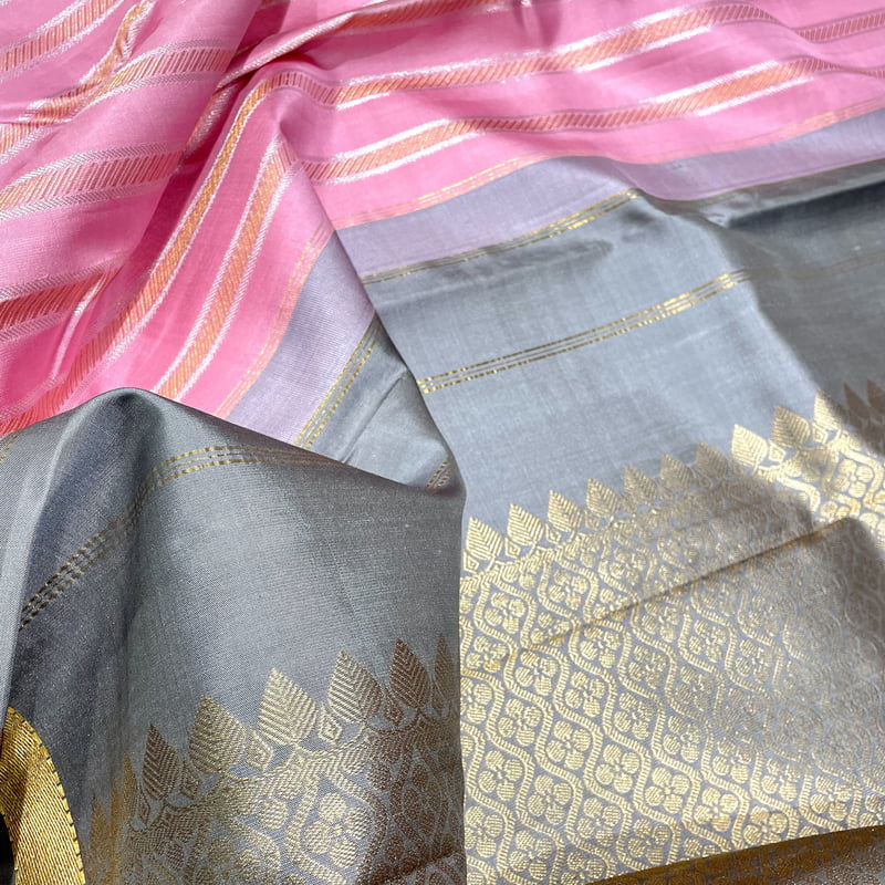 Rich Pink Kanchipuram with Stone Grey