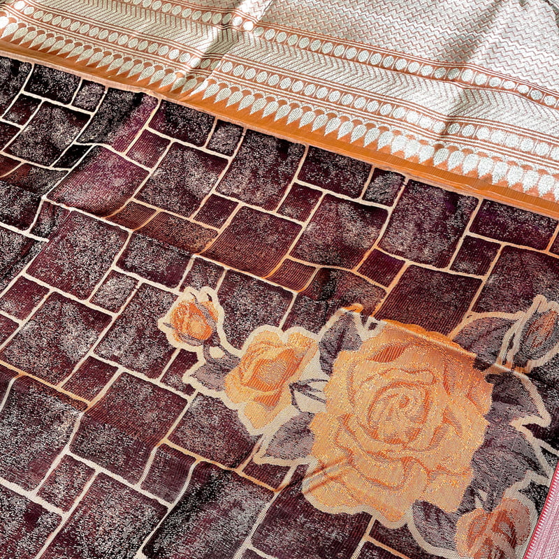 Island Brown Kanchipuram with Salsa Red