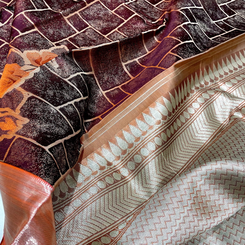 Island Brown Kanchipuram with Salsa Red