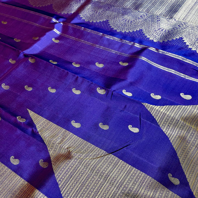 Blackcurrant Violet Kanchipuram with Honeycomb Yellow