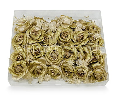 2 Rose Glitter Bunch - Gold/White