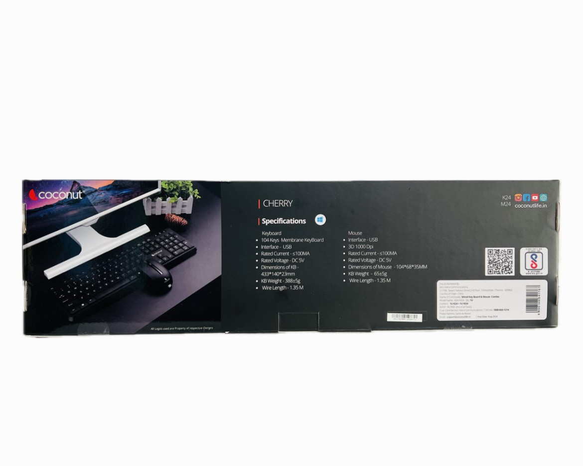 COCONUT CHERRY K24 WIRED KEYBOARD AND MOUSE