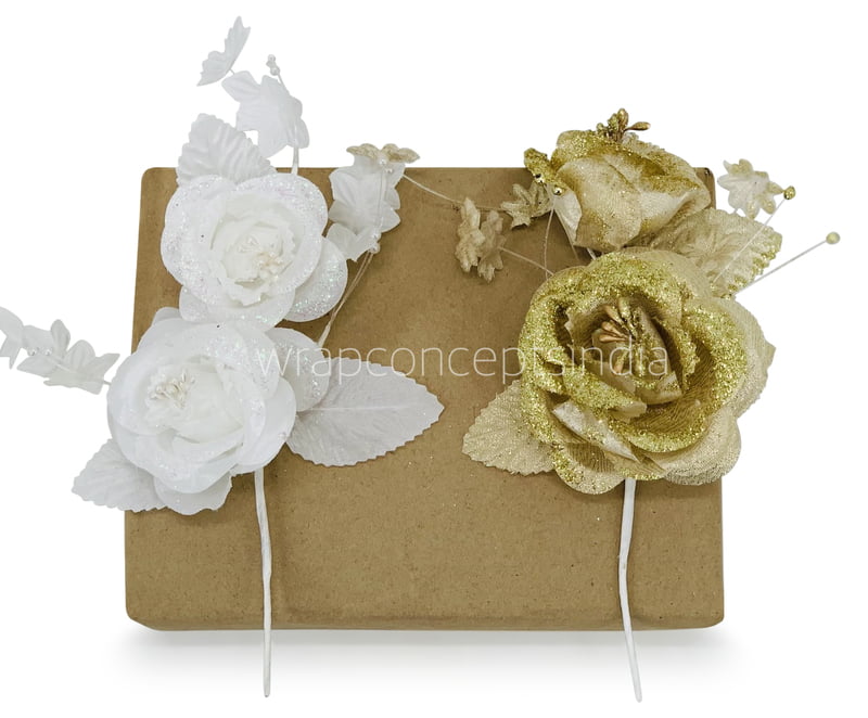 2 Rose Glitter Bunch - Gold/White