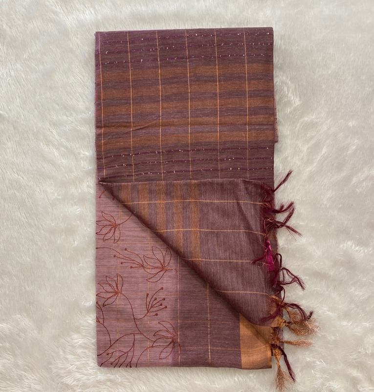 Apsara -  Semi Tussar Cotton Sarees in Thread Embroidery SWS126