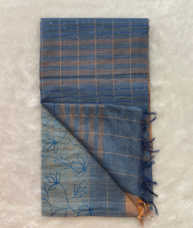 Apsara - Semi Tussar Cotton Sarees in Thread Embroidery SWS126