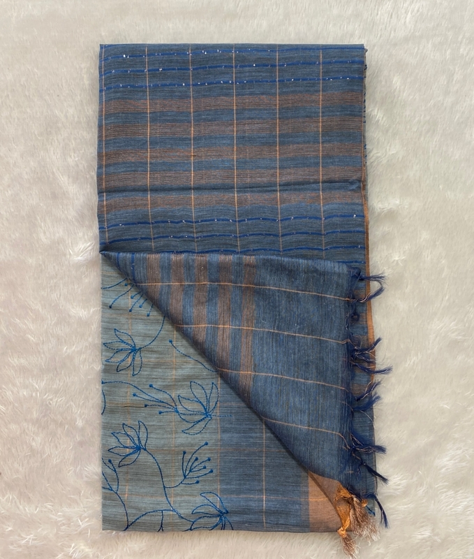 Apsara -  Semi Tussar Cotton Sarees in Thread Embroidery SWS126