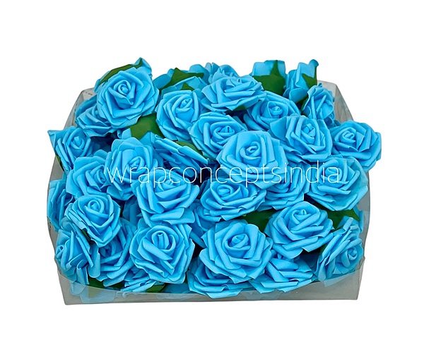 Sky Medium Foam Rose With Leaves