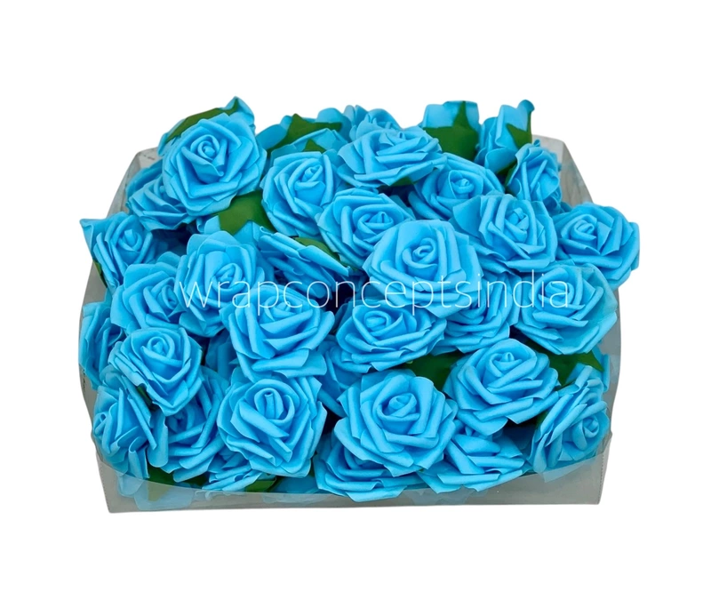 Sky Medium Foam Rose With Leaves