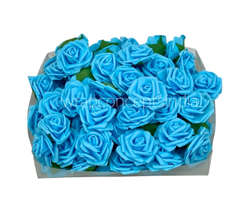 Sky Medium Foam Rose With Leaves