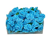 Sky Medium Foam Rose With Leaves
