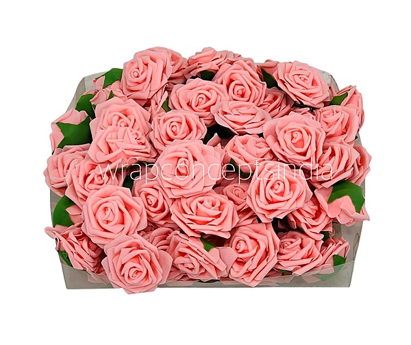 Peach Medium Foam Rose With Leaves