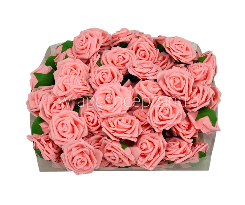 Peach Medium Foam Rose With Leaves