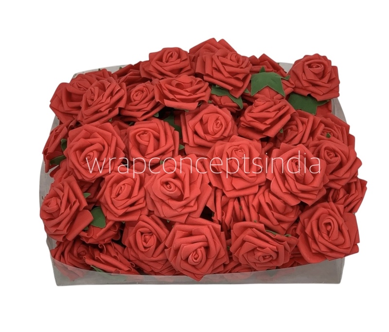 Red Medium Foam Rose With Leaves