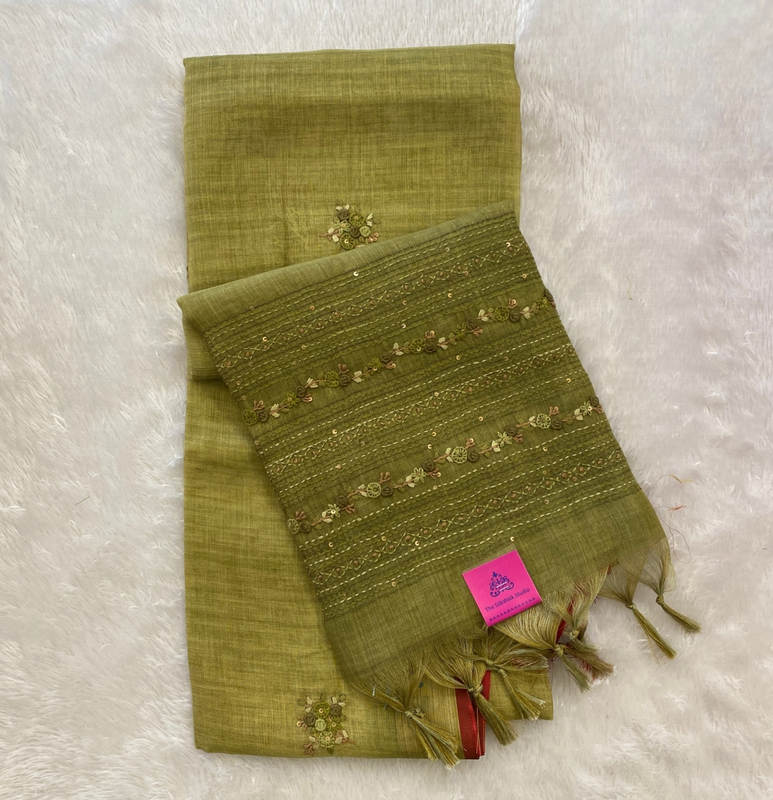 Saanvi - The Linen French Knot Saree with Heavy Blouse SWS127