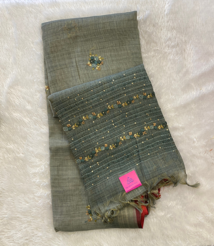 Saanvi - The Linen French Knot Saree with Heavy Blouse SWS127
