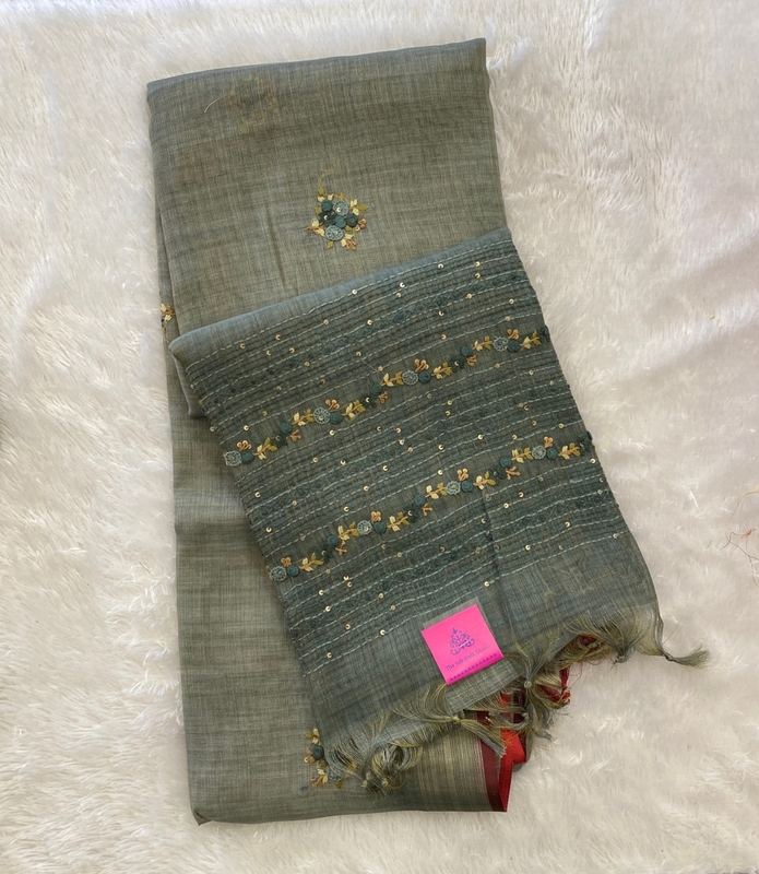 Saanvi - The Linen French Knot Saree with Heavy Blouse SWS129