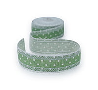 Chinoise Green Polka Jute Ribbon with lace edges