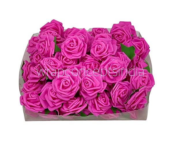 Fuchsia Medium Foam Rose With Leaves