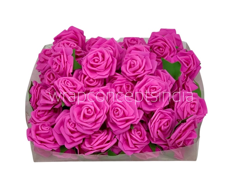 Fuchsia Medium Foam Rose With Leaves