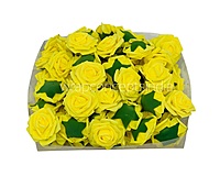 Yellow Medium Foam Rose With Leaves