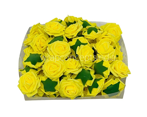 Yellow Medium Foam Rose With Leaves