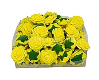 Yellow Medium Foam Rose With Leaves