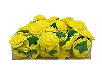 Yellow Medium Foam Rose With Leaves