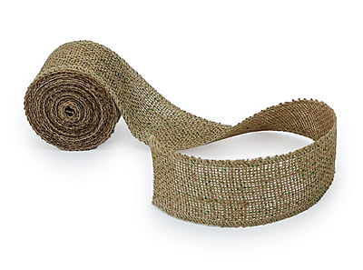 Natural Burlap Ribbon with Green Dots