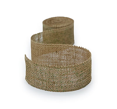 Natural Burlap Ribbon with Green Dots