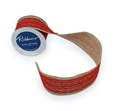 Burlap Ribbon with Red Center Lace