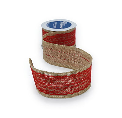 Burlap Ribbon with Red Center Lace