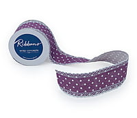 Plum Polka Jute Ribbon with lace edges