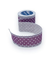 Plum Polka Jute Ribbon with lace edges