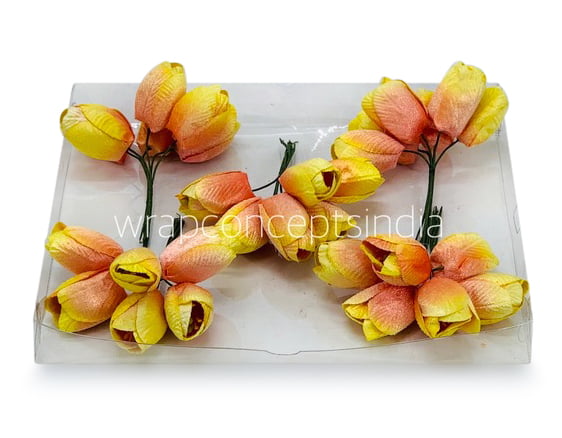 Lemon with hints of Peach Tulip Buds on Stick