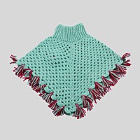 (1-2 Years) Kids Handknitted Woolen Poncho, Mint Green with Red Tassels