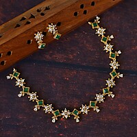 Cute Green with white stone Short Necklace Set