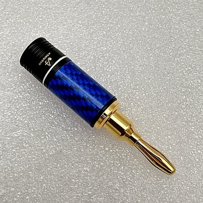 Copy of Banana Plug 24K Gold Plated Blue Metal Body with White Ring - BP-BWR