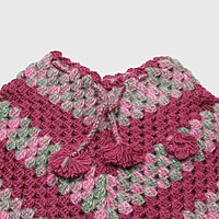 (1-2 Years) Handknitted Kids Winter Poncho, Burgundy Multi-Color