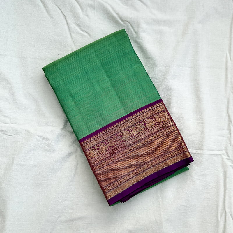 Leaf Green Kanchipuram with Poppy Violet