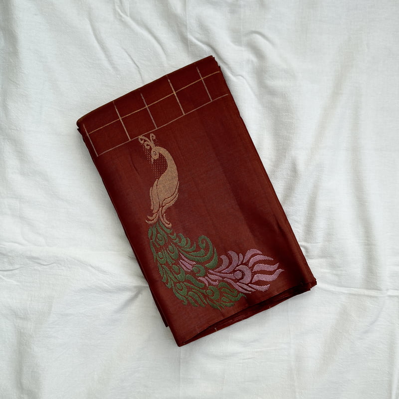 Brick Brown Kanchipuram with Meenakari Border Motif